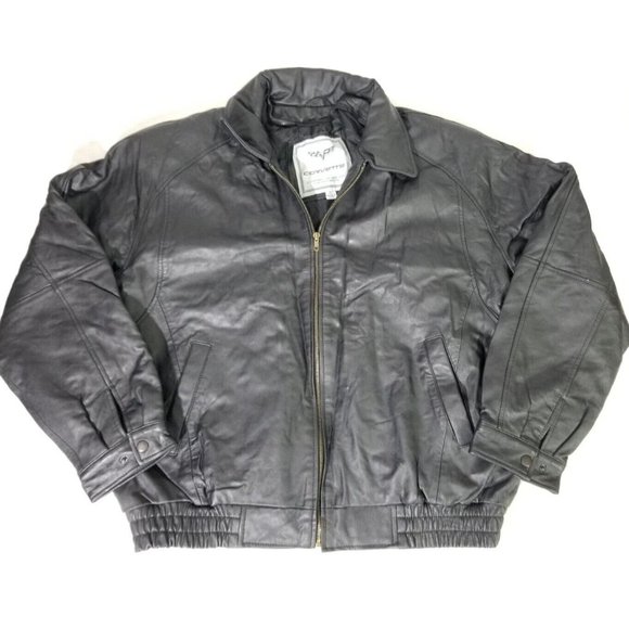 Corvette Other - Corvette Brand Genuine Leather All Black Bomber Jacket Removable Lining Men's XL